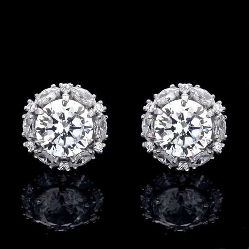  Halo Marquise Round Created Diamond Meghan Royal Wedding Round Stud Earrings 14k Solid Yellow / White Gold