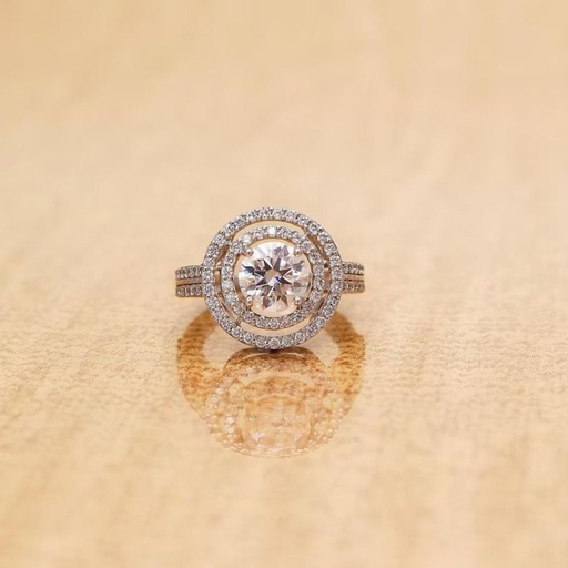 Round Cut LAB Created Diamond Halo Engagement Ring, Vintage Diamond Halo Ring, Double Halo Ring, Lab Grown Diamond Engagement Ring