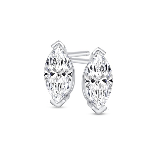 14k White Gold Pair of Marquise Cut Natural Diamond Stud Earrings Screw Back Or Push-in