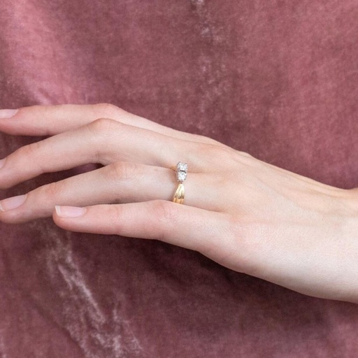 Round Cut Moissanite Three Stone Ring, 925 Sterling Silver Two Tone Wedding Ring, Engagement Ring, Women Diamond Ring, Anniversary Gift