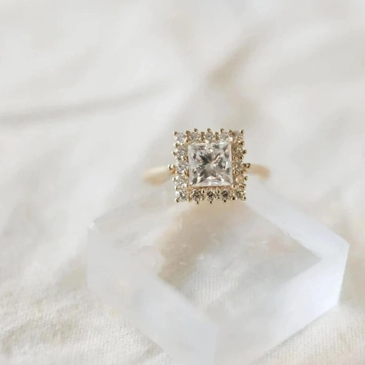 Colorless Moissanite Princess Cut Moissanite Engagement Ring, Cluster Halo Wedding Anniversary Ring, Promise Ring, Square Shape Ring