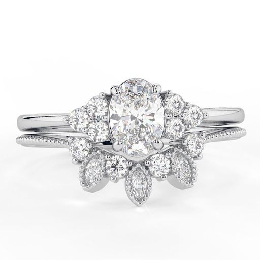 Oval Cut Diamond Cluster Bridal Set Ring for Women