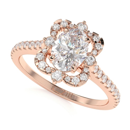 Floral  Engagement Ring Halo Vintage Engagement Ring Rose Gold Women Diamond Pave Claw Prongs Unique Wedding Ring Anniversary Gift