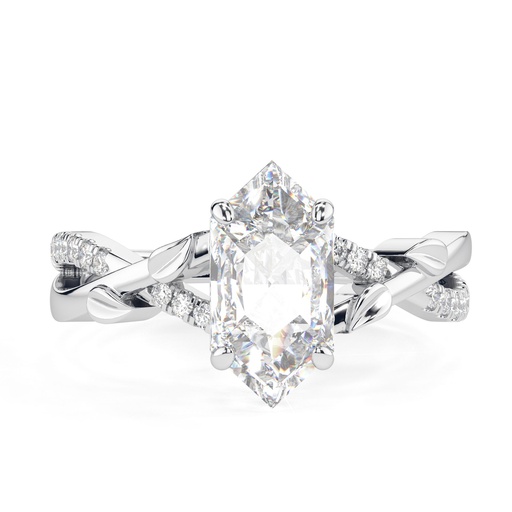 Long hexagon moissanite engagement ring Vintage rose gold diamond ring Half eternity twig ring Delicate leaf ring Anniversary twisted ring