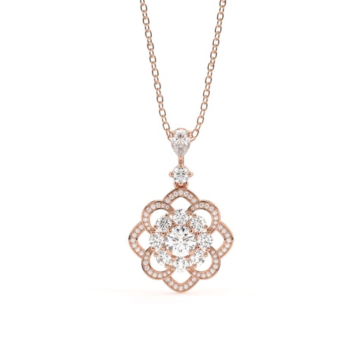 Round Cut Diamond Unique Floral Style Pendant For Women