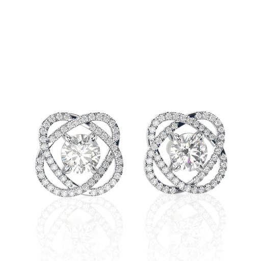 Round Cut Stud Earrings,  White Gold, Jacket Earrings, Unique Gift For Her, Screw Back Studs, Woman Day Sale