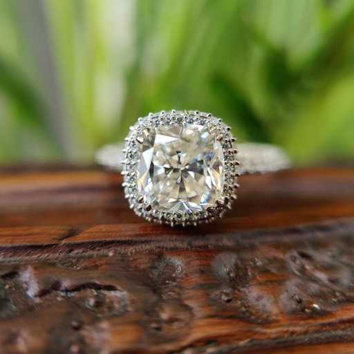 Antique Cushion Moissanite Engagement Ring, Unique Moissanite Halo Bridal Wedding Ring, Women Anniversary / Promise Ring, Gifts