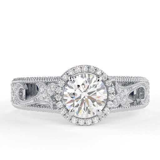 Round Cut Diamond Vintage Heavy Unique Halo Engagement Ring for Women