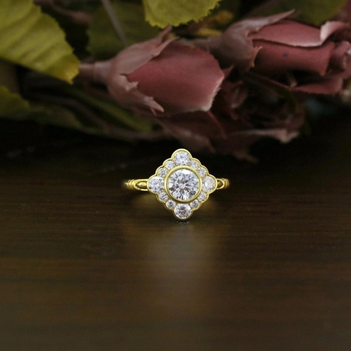  Round Brilliant Cut Lab Grown Diamond Engagement Ring | Halo With Bezel Set Cluster Wedding Ring |Ring For Women