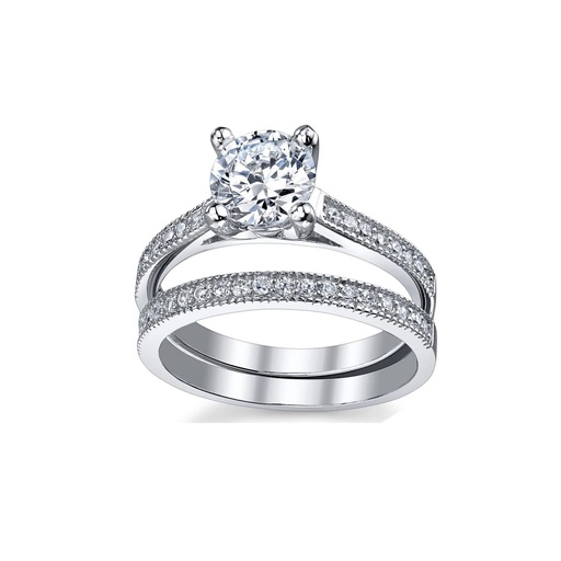 Metal Masters Women's Wedding Engagement Ring Set Sterling Silver 925 Round Cubic Zirconia