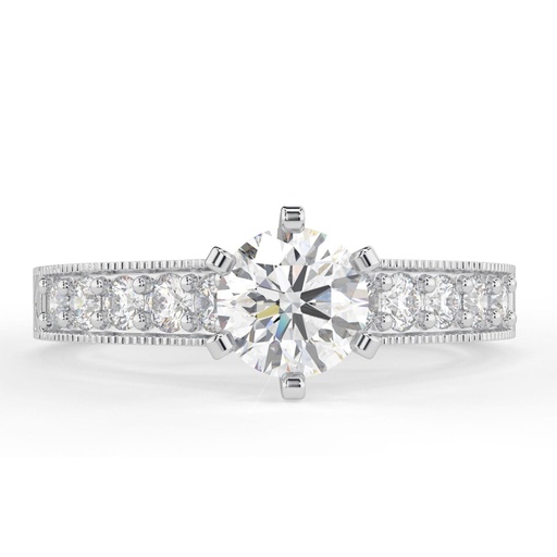 Round Cut Diamond Hidden Solitaire With Accents Engagement Ring for Women
