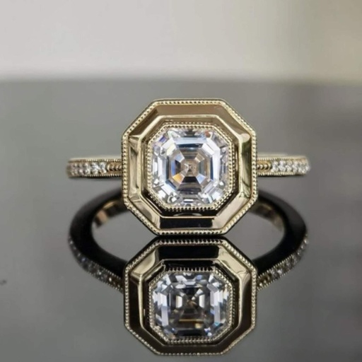 Asscher Cut Diamond Ring 14K Yellow Gold Moissanite Engagement Ring Vintage Anniversary Ring Solitaire Wedding Ring Promise Gift Ring