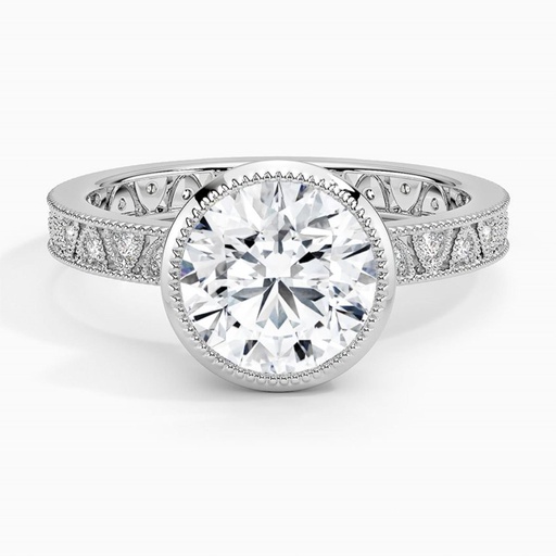Bezel Set Engagement Ring, Round Cut Vintage Wedding Ring for Women