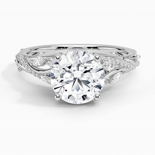Round Cut Fancy Engagement Ring, White Gold Ring for Women