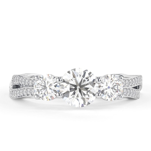 Three Stone Engagement Ring, Round Cut Twisted Wedding Ring for Women