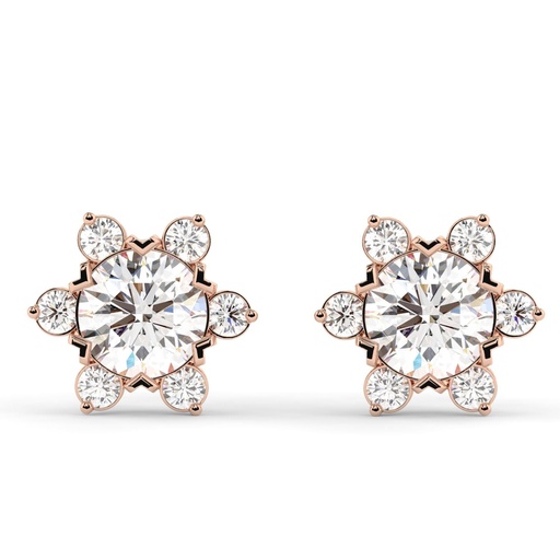Round Cut Diamond Floral Stud Earrings for Women