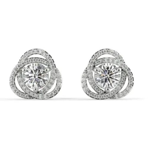 Round Cut Diamond Halo Cross Stud Earrings For Women