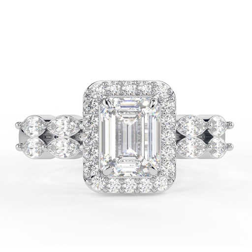 Emerald Cut Diamond Halo With Accents Engagement Ring for Women