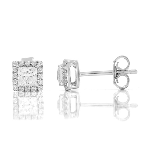  Round And Princess Diamond Stud Earrings 