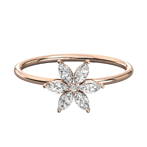  Marquise And Round Cut Diamond Flower Shape Wedding Band 
