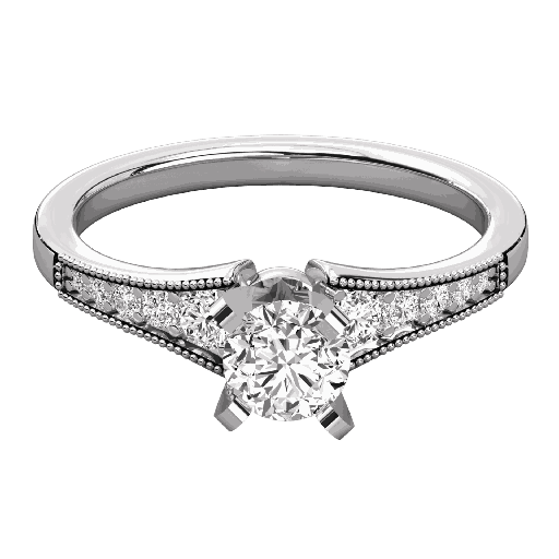 Round Diamond Milgrain Set Solitaire Wedding Band 