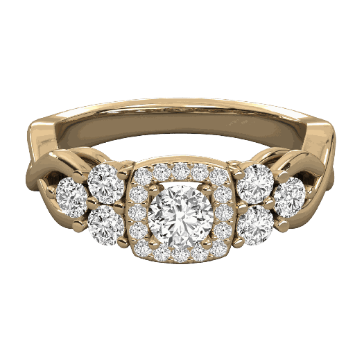 Round Cut Diamond Cluster Square Halo Engagement Ring