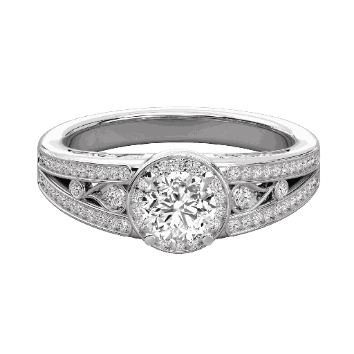  Round Diamond Prong Set Halo Engagement Ring 