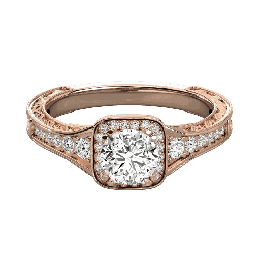  Round Diamond Prong Set Square Halo Engagement Ring 