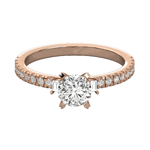  Round Diamond And  Trapped Baguette Engagement Ring for Her
