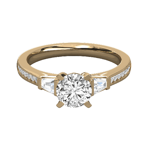 Round Diamond And Baguette Engagement Ring 
