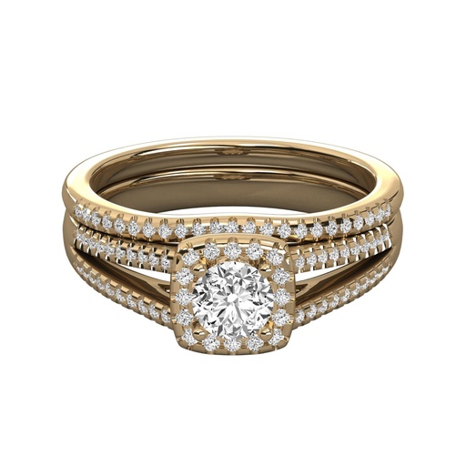 Round Diamond Band And Diamond Halo Engagement Ring 