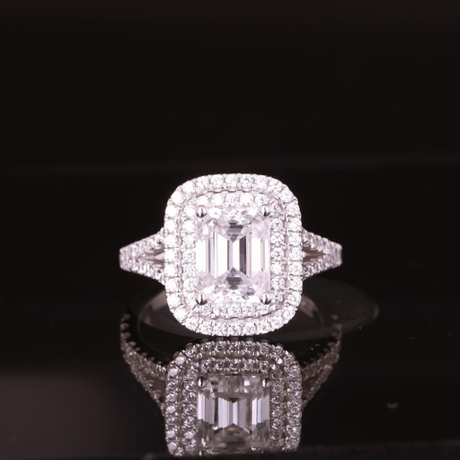 Emerald Diamond Double Halo Engagement Ring for Her