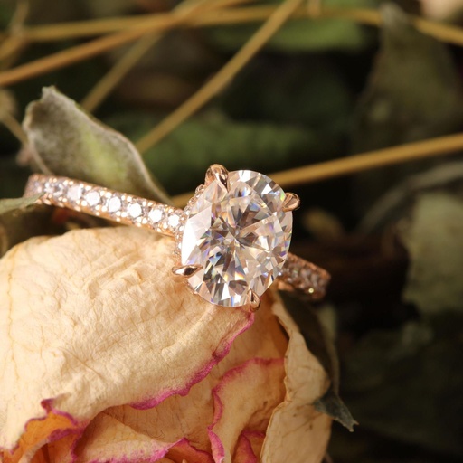 Oval Diamond Hidden Halo Engagement Ring for Her