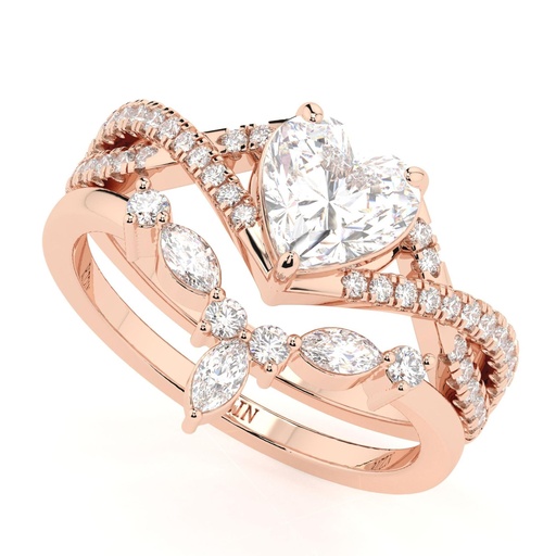 Heart Cut Diamond Twisted Unique Heavy Bridal Set Ring for Women