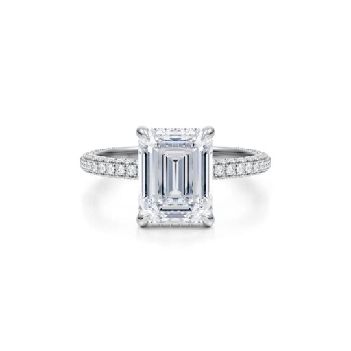  Emerald Cut Moissanite Hidden Halo Ring 
