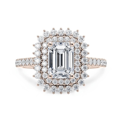  Emerald Cut Double Halo Engagement Ring For Women