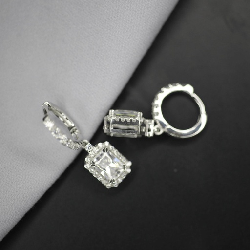 Radiant Cut Halo Moissanite Dangle Earring