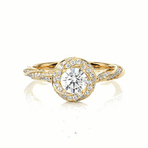 Round Moissanite Fancy Halo Engagement Ring In Yellow Gold