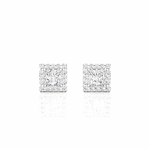 Princess Cut Moissanite Halo Stud Earrings In Silver