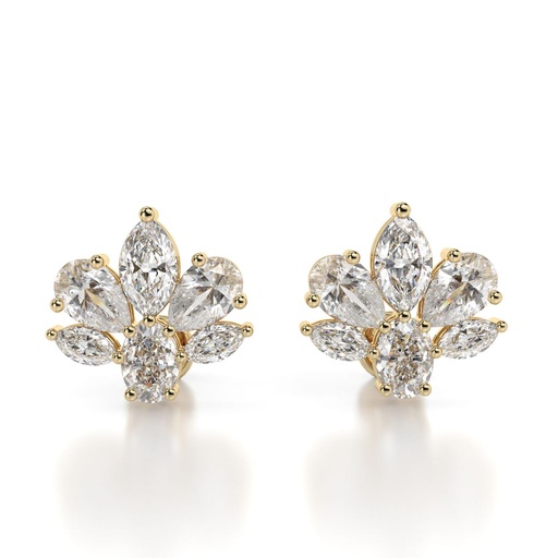 Multi Shape Eco Friendly Diamonds Cluster Stud Earrings