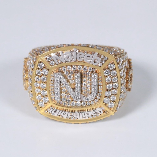 Luxurious lab grown diamond hip hop ring crafted for custom alphabets in 14 kt yellow and white gold