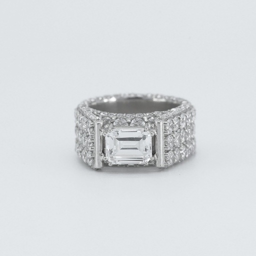 Distinctive yet sophisticated Emerald cut 14 kt White Gold Round Cut Lab Grown Diamond ring with VVS Clarity