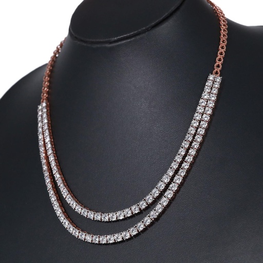 Wear this stylish neckline diamond necklace in 14 kt rose gold with lab created diamonds in vvs clarity
