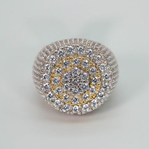 An elegant womens hip hop ring crafted from 14 kt yellow gold and adorned with lab grown diamonds of VVS clarity exuding style and sophistication