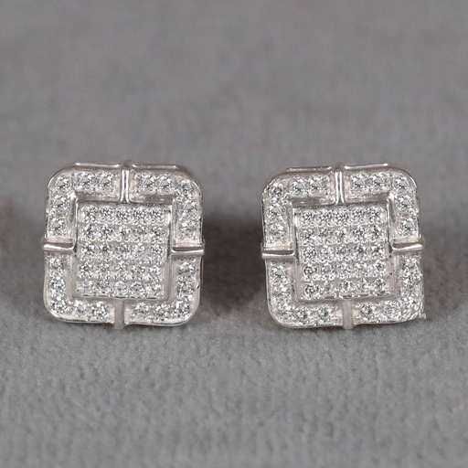 Square shape diamond studded 14 kt white gold diamond earring for engagement for regular wear