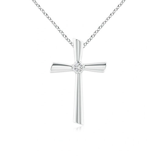  Round Shape Bezel Set Diamond Cross Pendent In White Gold