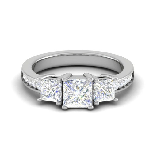 Princess Cut Prong Set 3 Stone Lab Diamond Enaggement Ring 