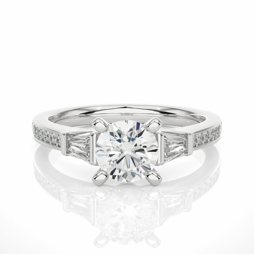  Round & Trapped Baguette Cut Three Stone Diamond Engagement Ring 