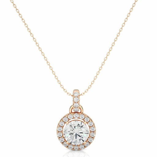 Round Cut 4 Prong Set Halo Diamond Pendant For Women