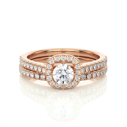  Round Cut Prong Set Halo Diamond Bridal Set Ring For Women